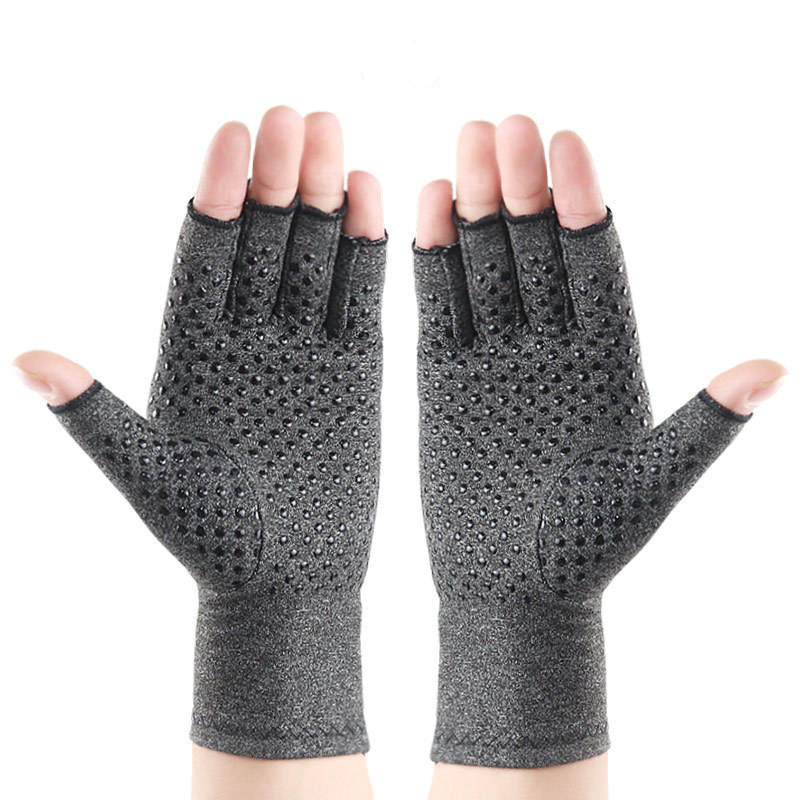 grey anti-slip half-finger compression gloves